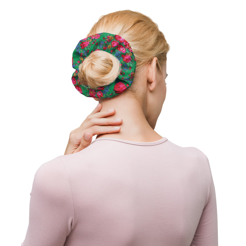 Tunisian Rose Recycled Scrunchie - Green
