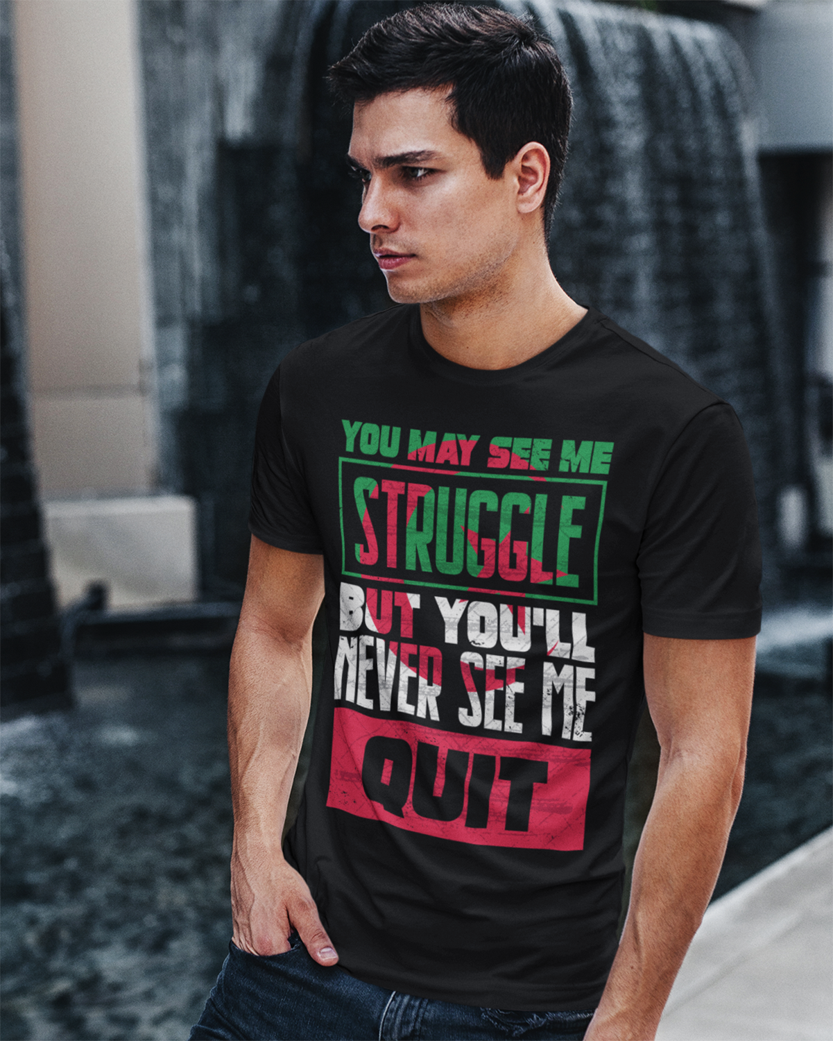 Perseverance Quote with Algerian Flag English - Unisex T-shirt