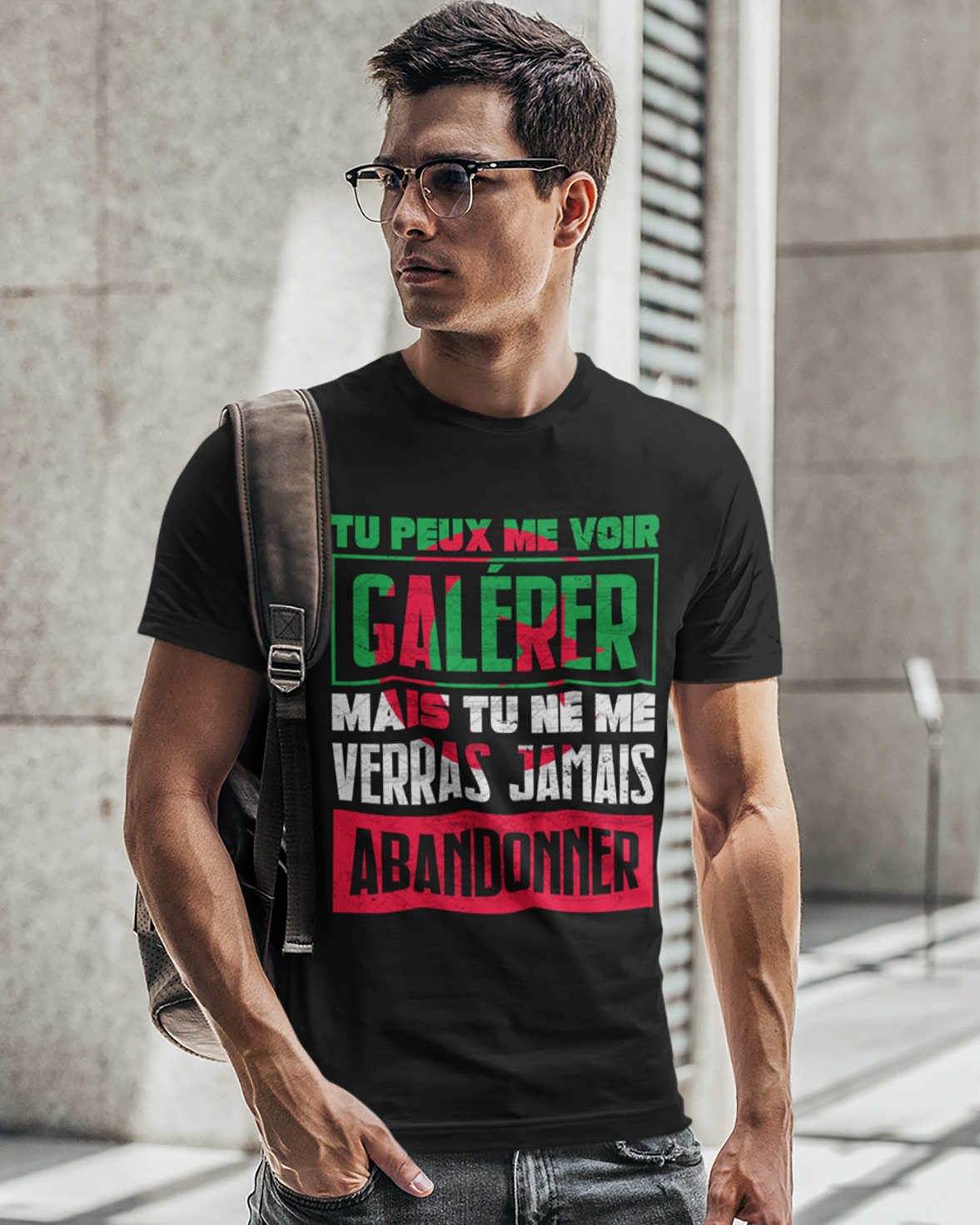 Perseverance Quote with Algerian Flag French - Unisex T-shirt