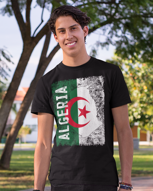 T-shirt unisexe avec drapeau et carte de l'Algérie