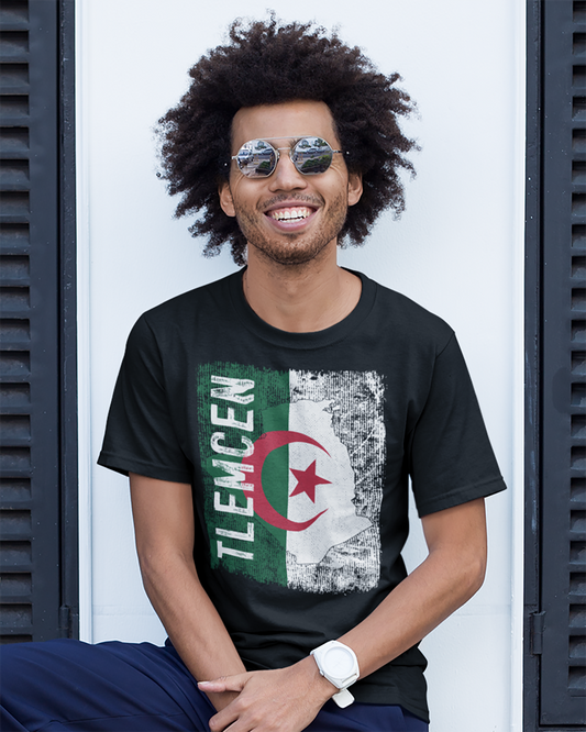 Algeria Flag, Map & City - Tlemcen Unisex T-shirt