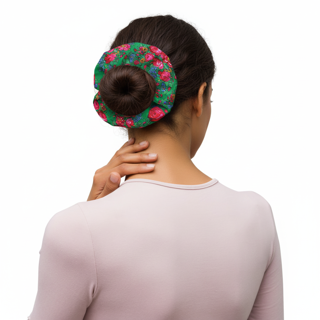 Tunisian Rose Recycled Scrunchie - Green