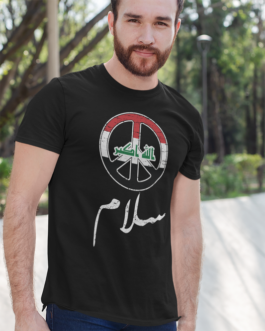 Paix - Écriture arabe avec drapeau irakien T-shirt unisexe