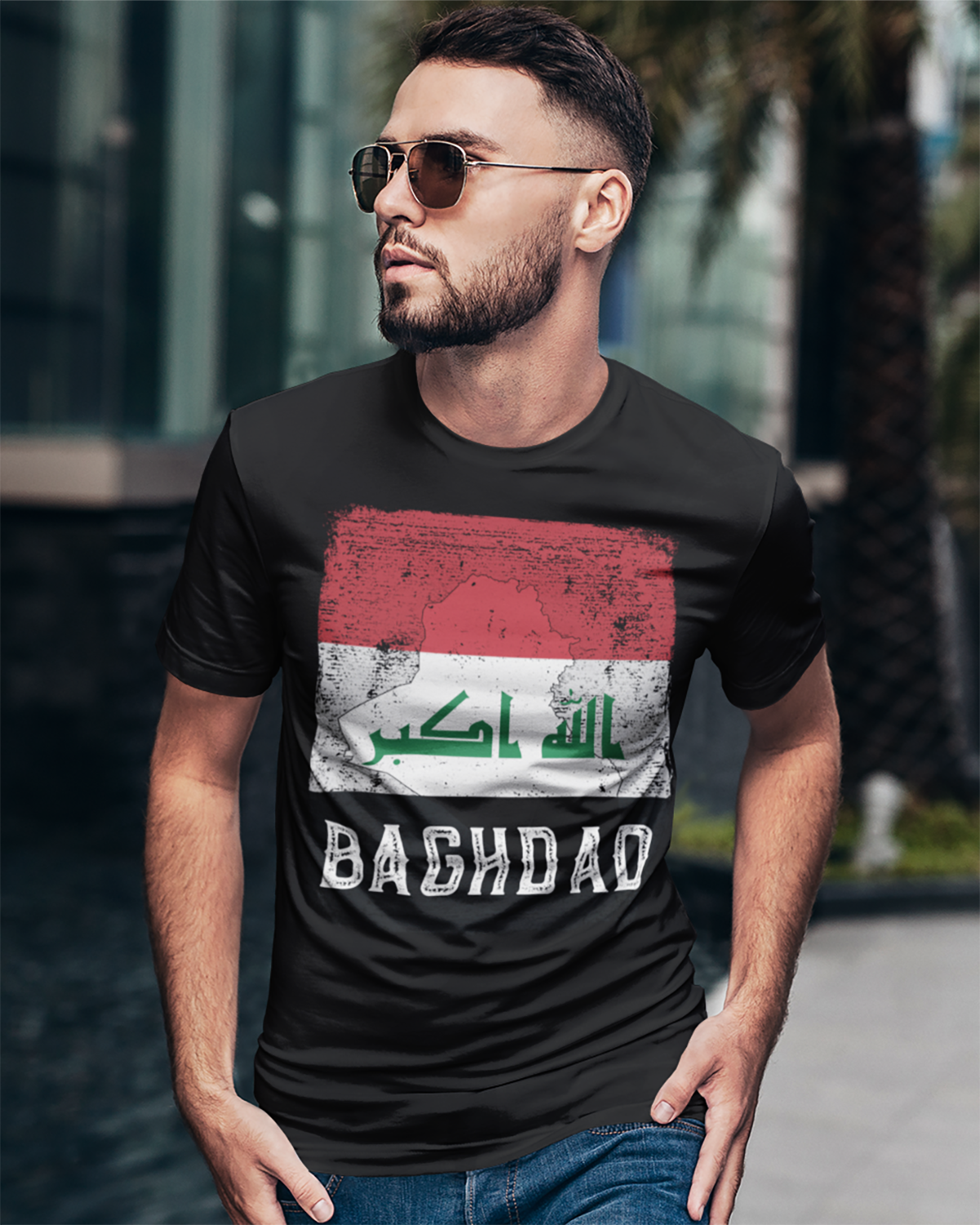 Iraq Flag, Map & City - Baghdad Unisex T-shirt