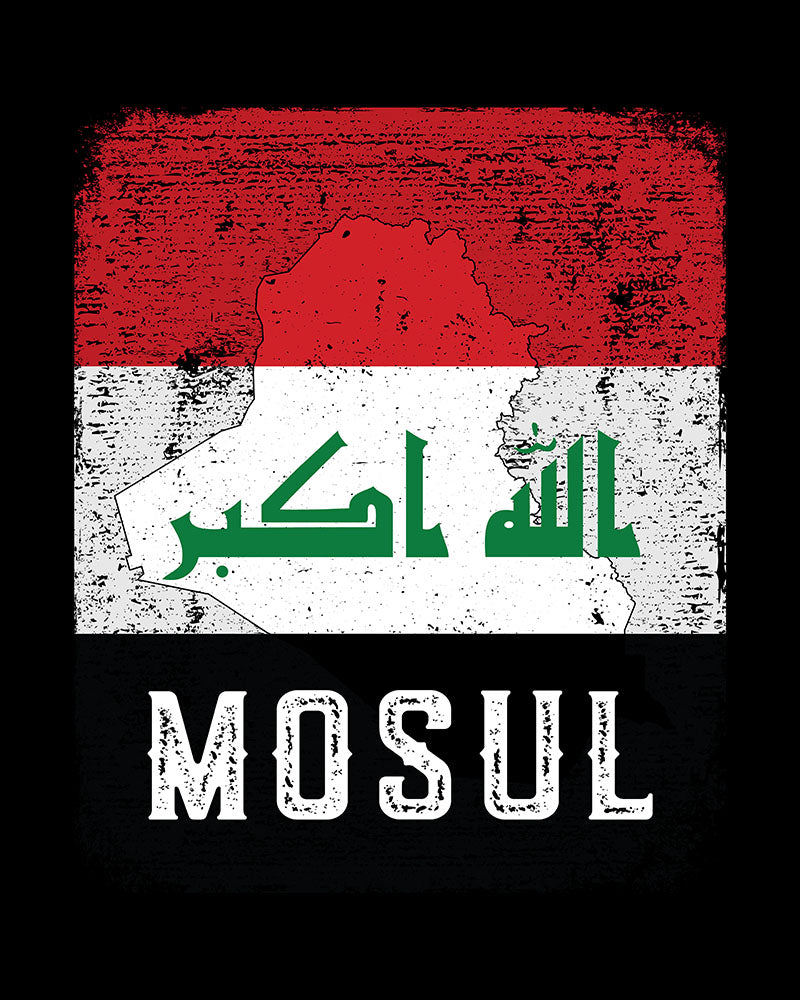 T-shirt unisexe avec drapeau, carte et ville de l'Irak - Mossoul