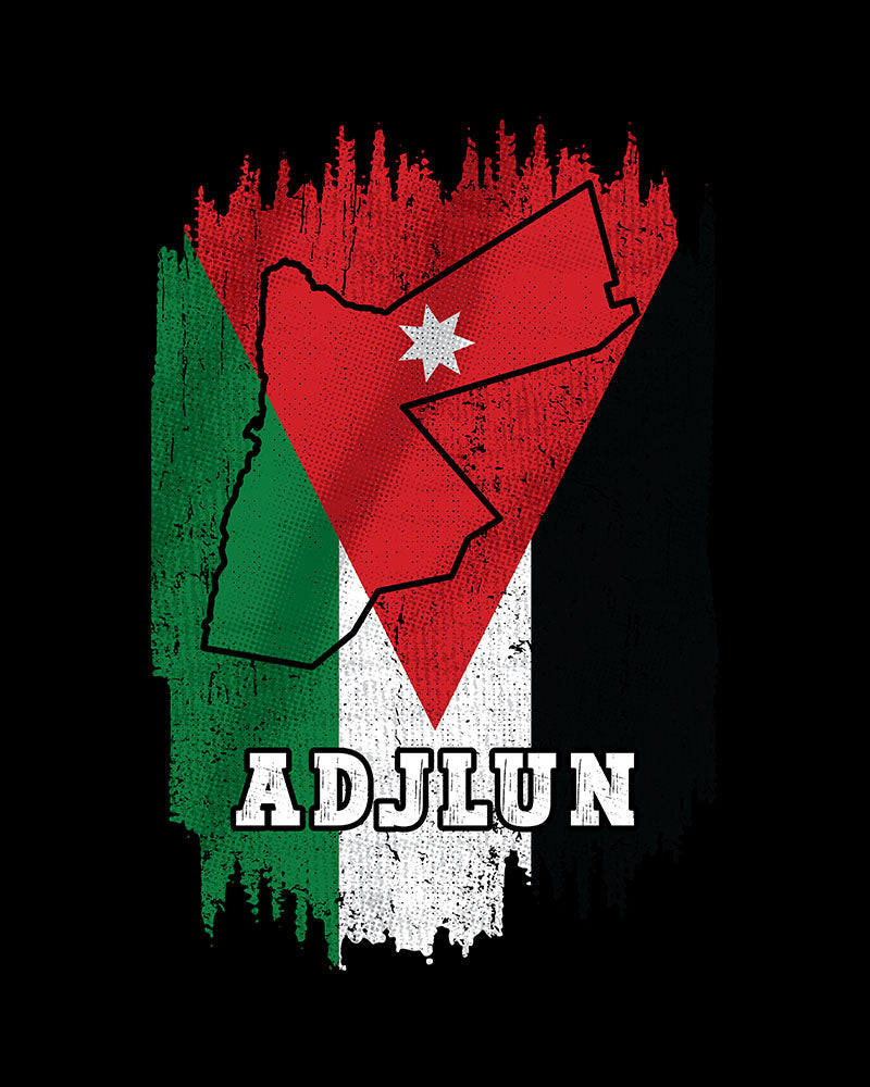 Jordanien-Flagge, Karte und Stadt – Adjlun Unisex T-Shirt