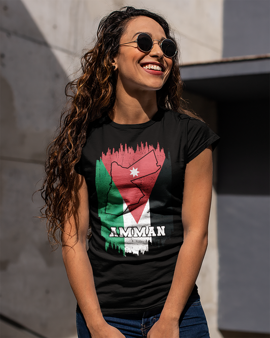 Jordan Flag, Map & City - Amman Unisex T-shirt