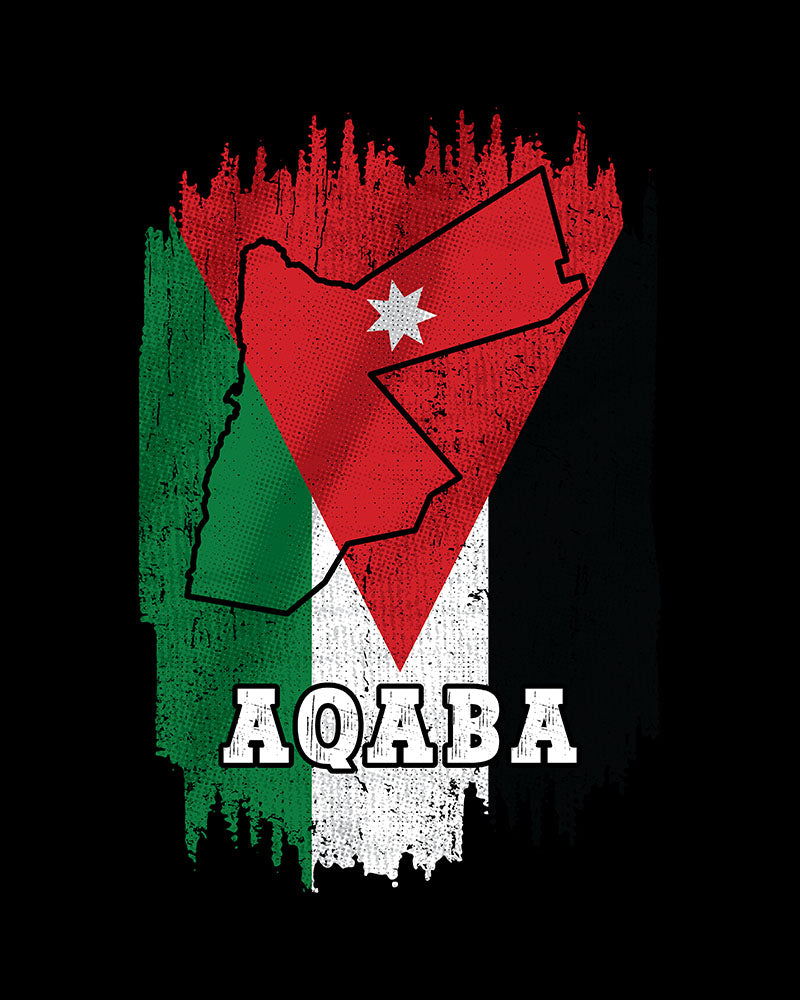 Jordanien-Flagge, Karte und Stadt – Aqaba Unisex-T-Shirt