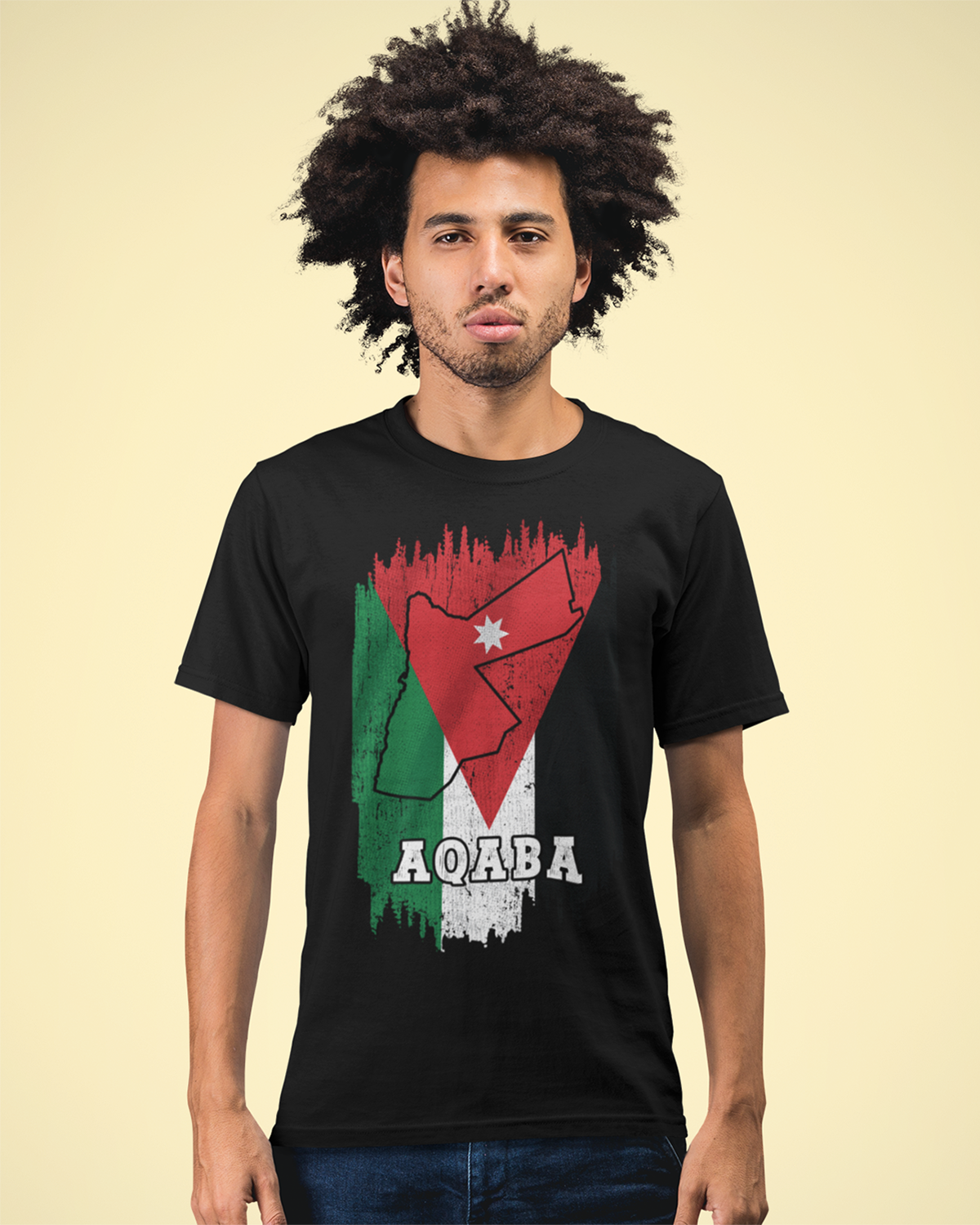 Jordanien-Flagge, Karte und Stadt – Aqaba Unisex-T-Shirt