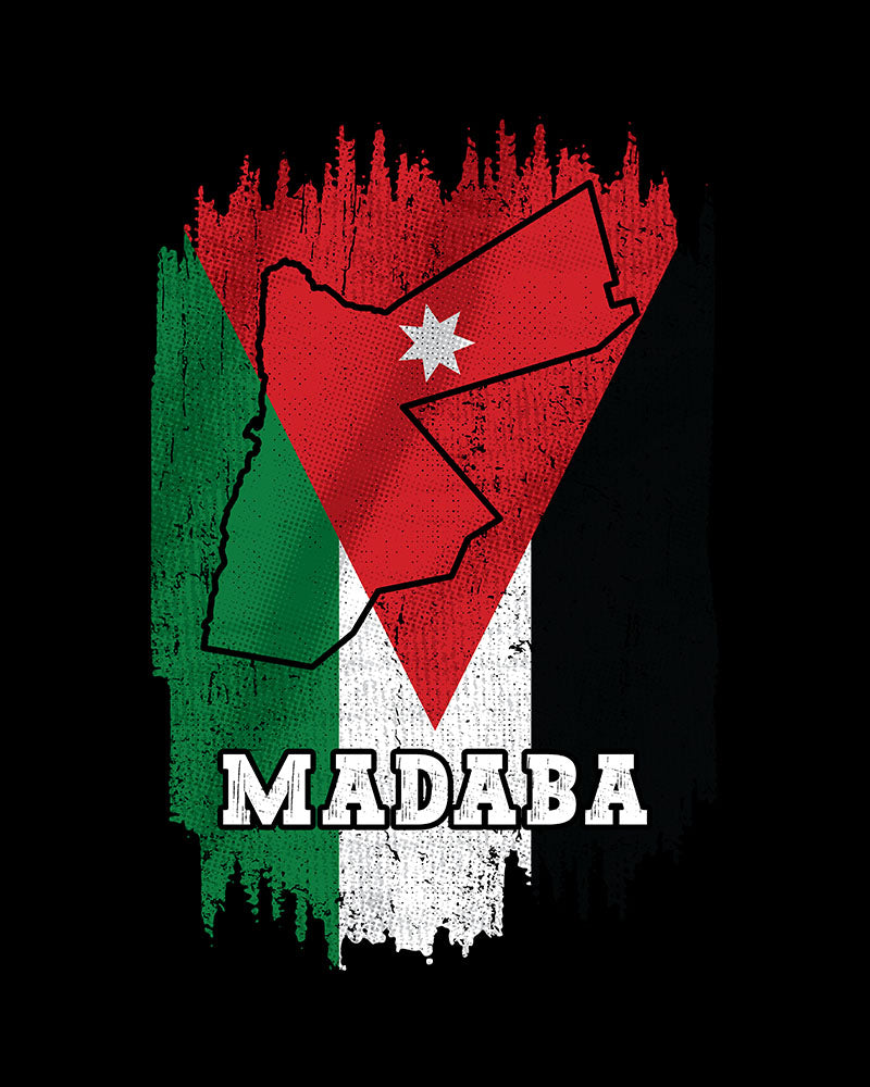 Jordanien-Flagge, Karte und Stadt – Madaba Unisex T-Shirt