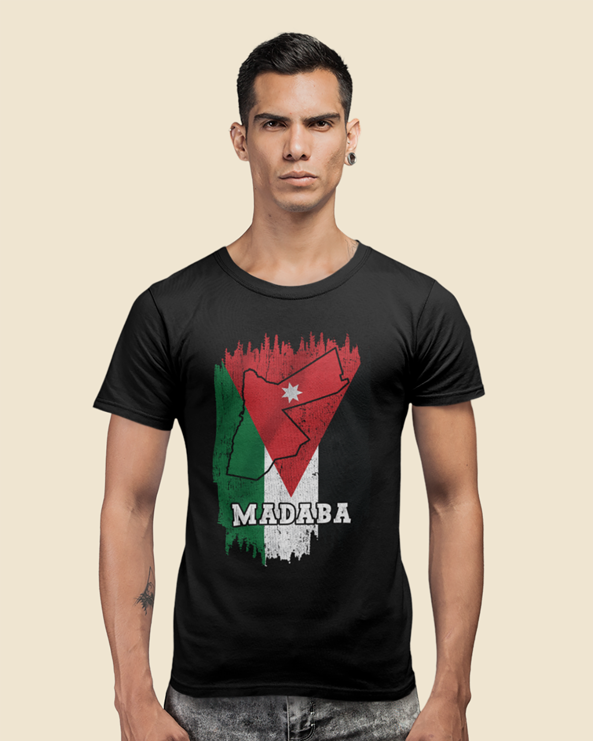 Jordanien-Flagge, Karte und Stadt – Madaba Unisex T-Shirt