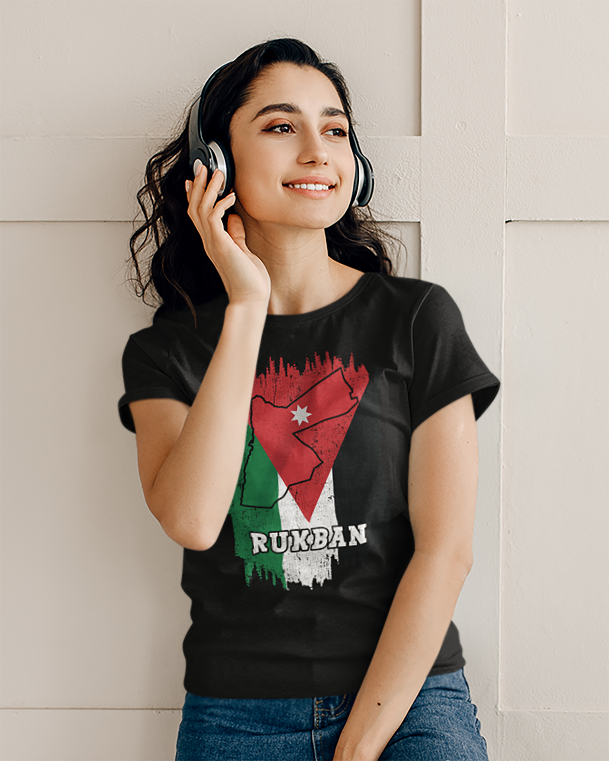 Jordanien-Flagge, Karte und Stadt – Rukban Unisex T-Shirt