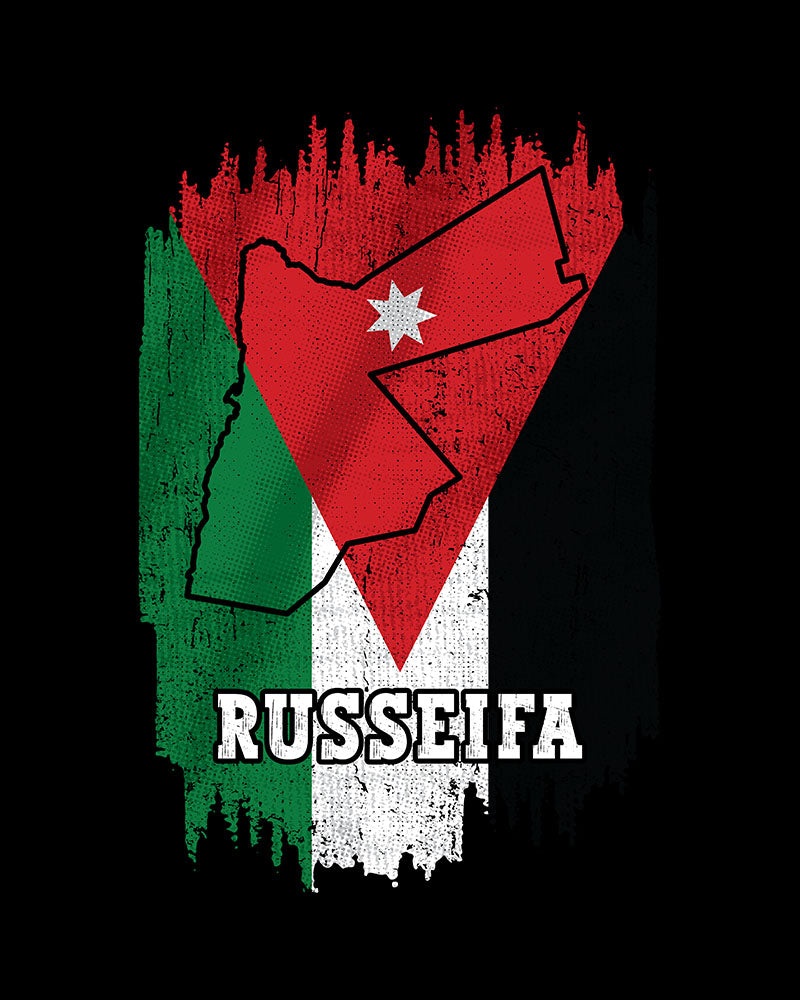 Jordanien-Flagge, Karte und Stadt – Russeifa Unisex T-Shirt