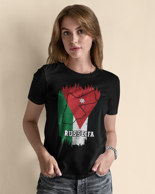 Jordan Flag, Map & City - Russeifa Unisex T-shirt