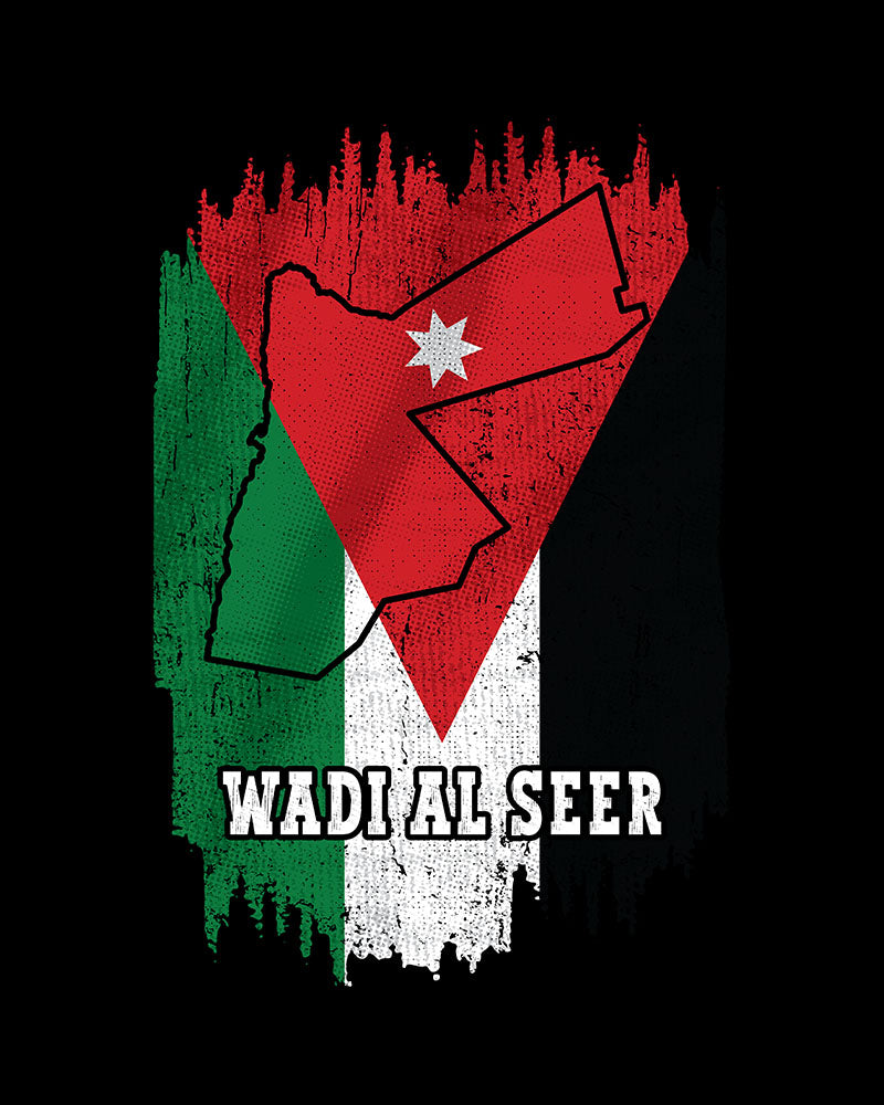 Jordan Flag, Map & City - Wadi Al Seer Unisex T-shirt