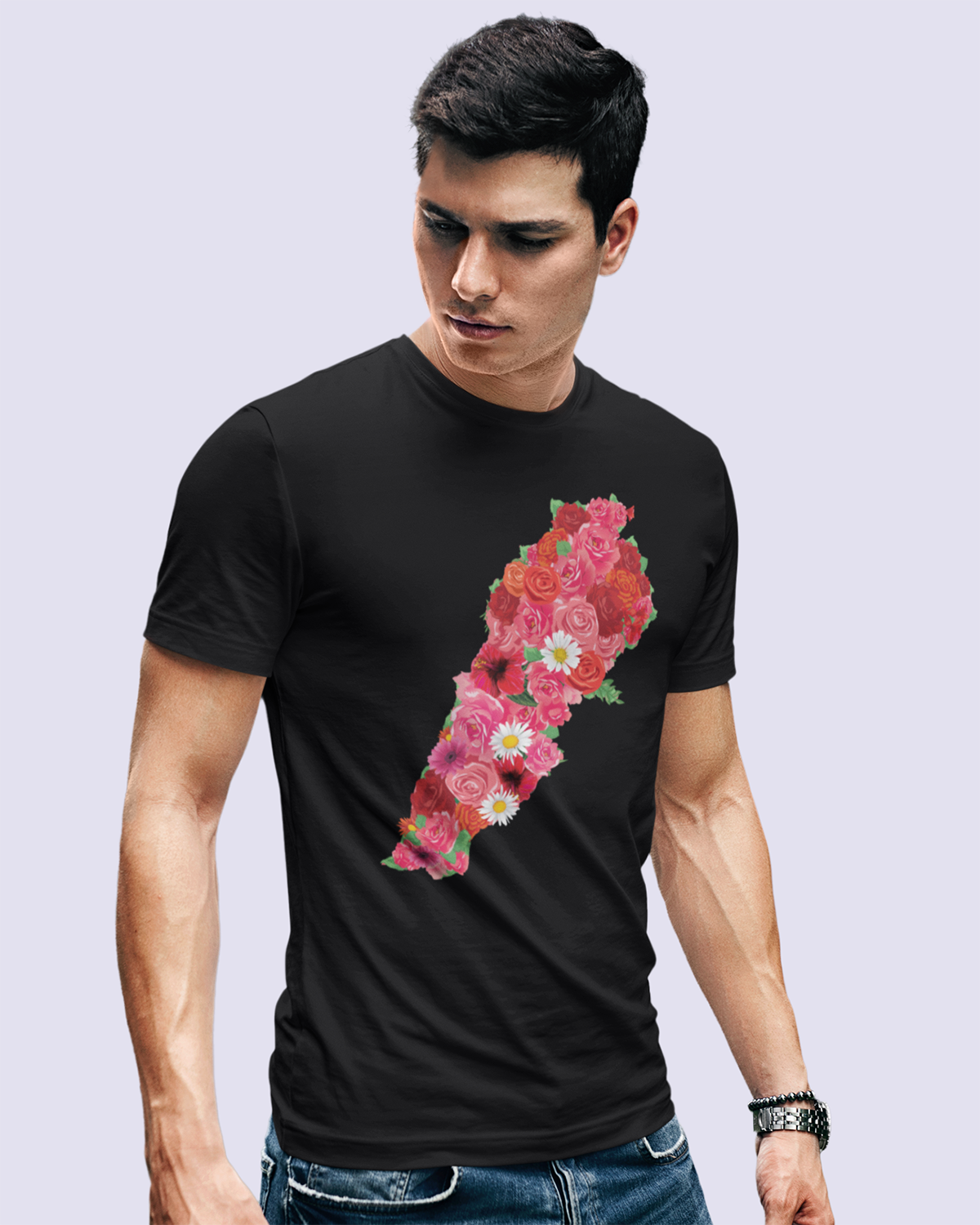 Blumengefüllte Karte des Libanon Unisex T-Shirt