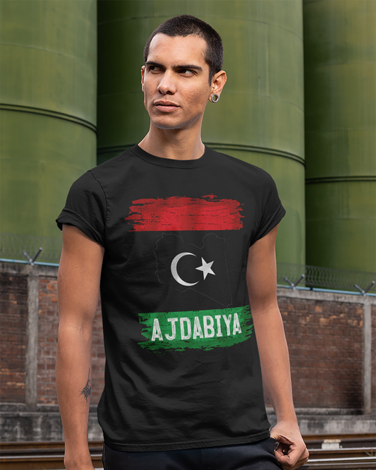 Libyan Flag, Map & City - Ajdabiya Unisex T-shirt