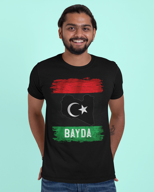 Libysche Flagge, Karte und Stadt – Bayda Unisex T-Shirt