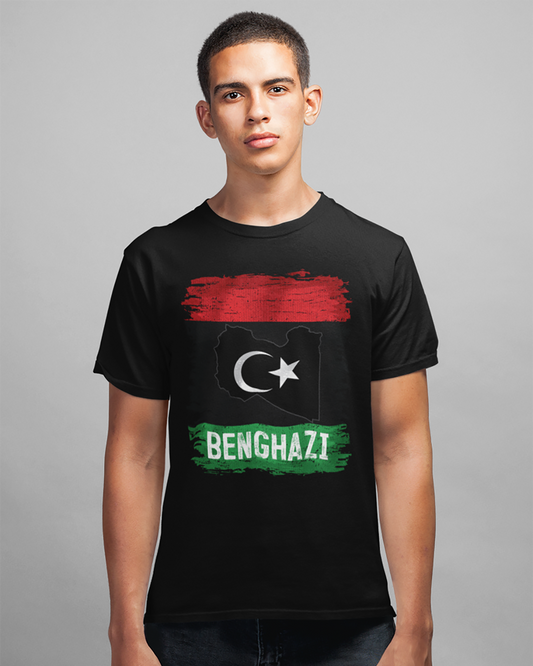 Libysche Flagge, Karte und Stadt – Bengasi Unisex T-Shirt