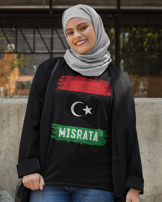 Libysche Flagge, Karte und Stadt – Misrata Unisex T-Shirt