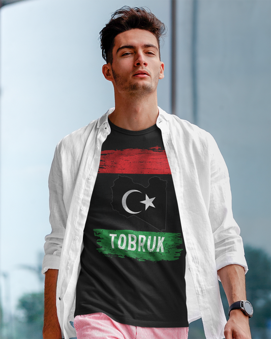 Libysche Flagge, Karte und Stadt – Tobruk Unisex T-Shirt