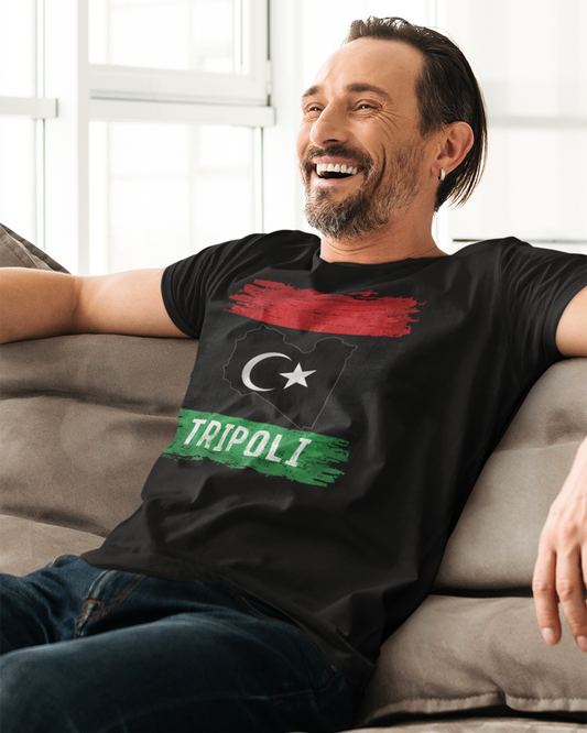 Libysche Flagge, Karte &amp; Stadt - Tripolis Unisex T-Shirt