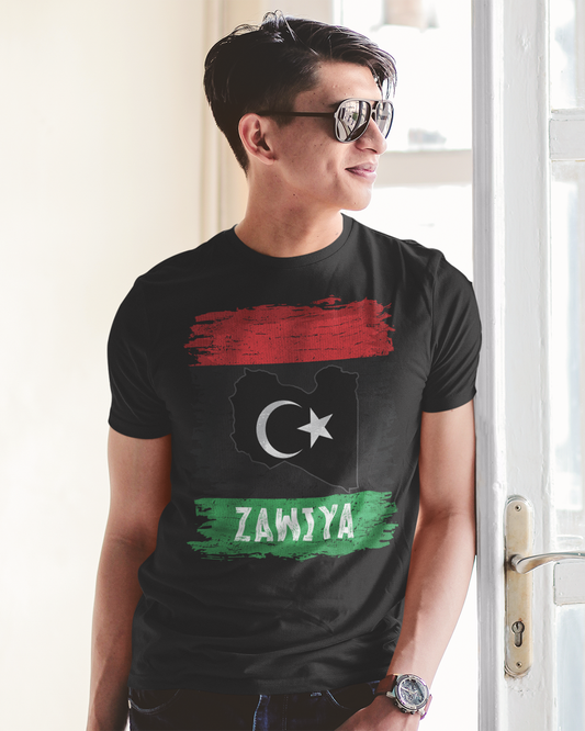 Libysche Flagge, Karte und Stadt – Zawiya Unisex T-Shirt