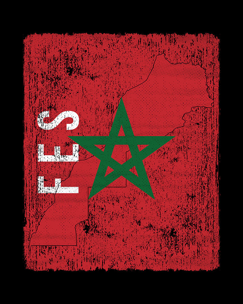 Morocco Flag, Map & City - Fes Unisex T-shirt