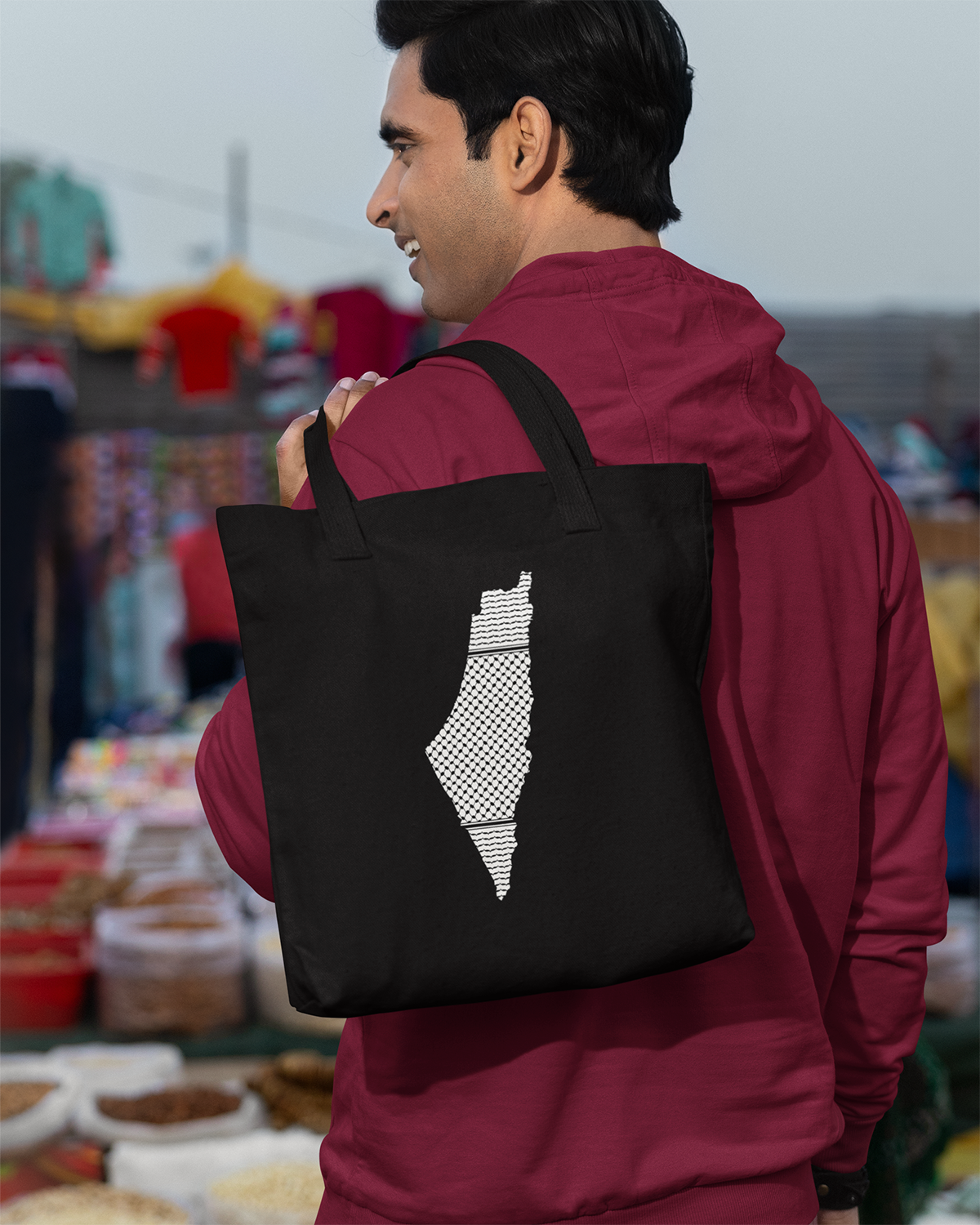 Carte de la Palestine avec motif Kufiya Eco Tote Bag