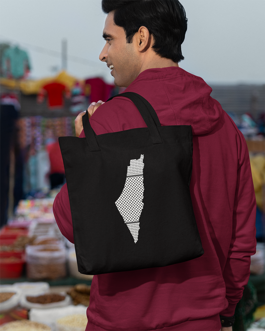 Palestine Map with Kufiya Pattern Eco Tote Bag
