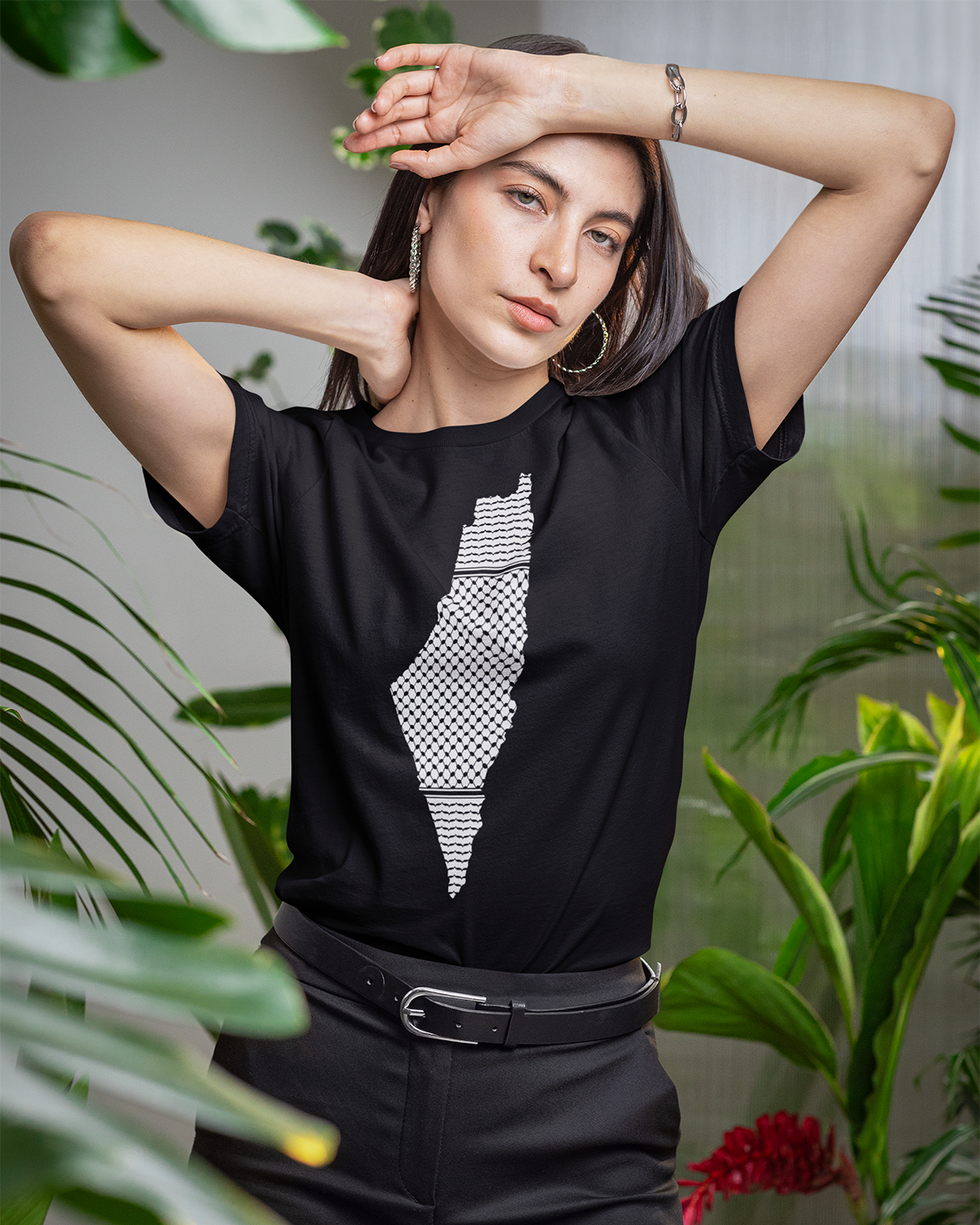 Palestine Map with Kufiya Pattern Unisex T-shirt