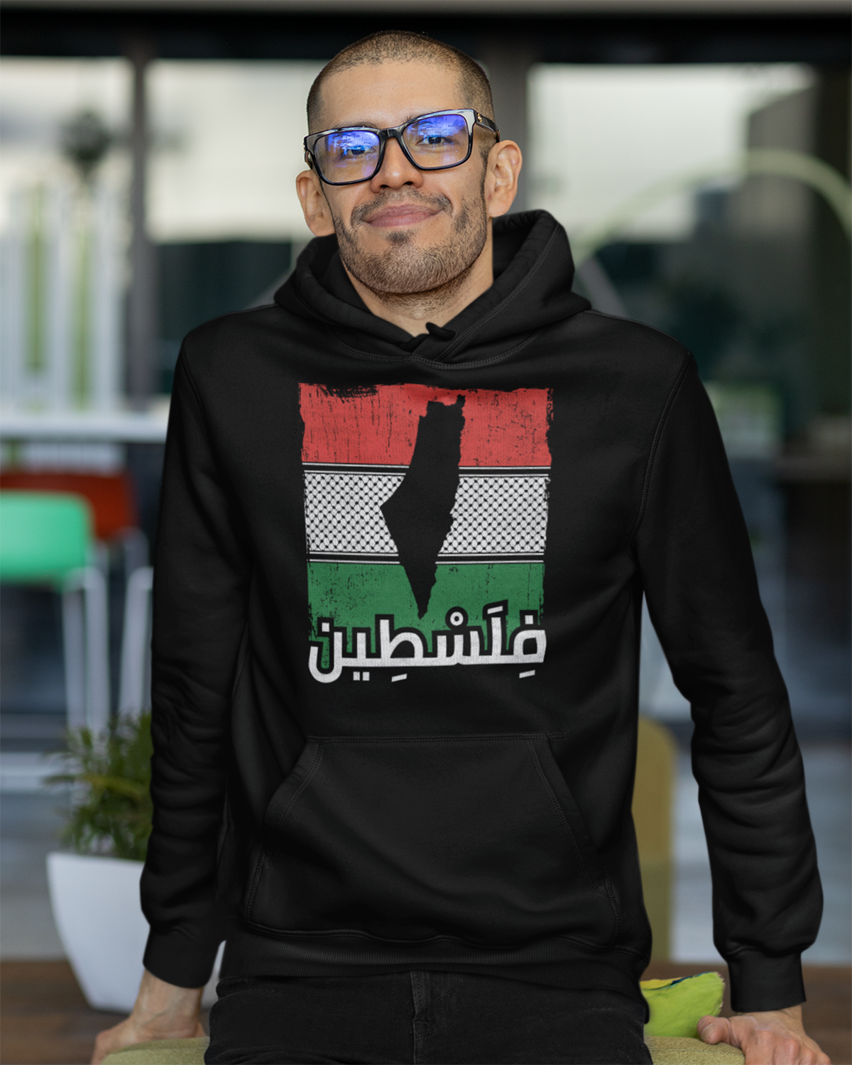 Palestine - Arabic Script + Map & Flag Unisex Hoodie