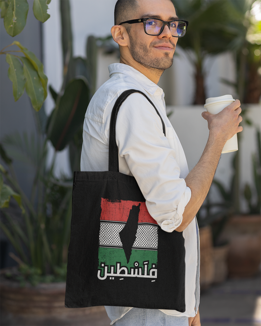 Palestine - Arabic Script + Map & Flag Eco Tote Bag