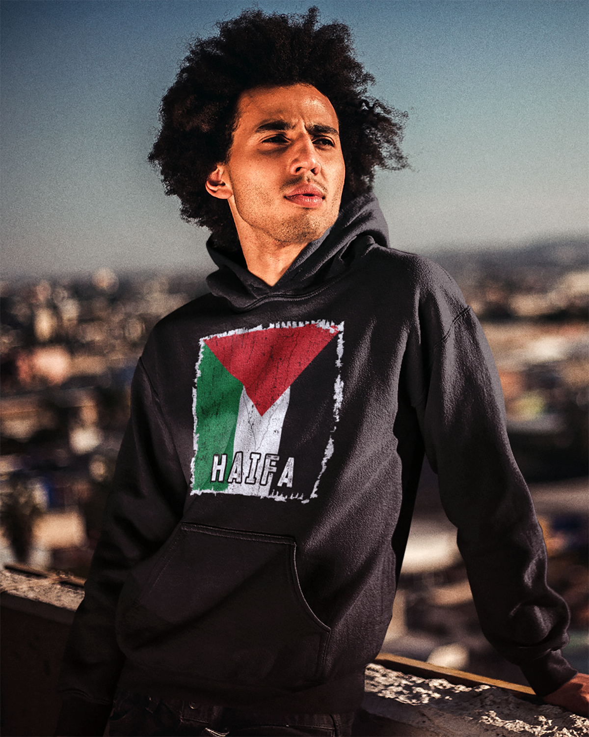 Drapeau et ville de Palestine - Sweat à capuche unisexe Haïfa