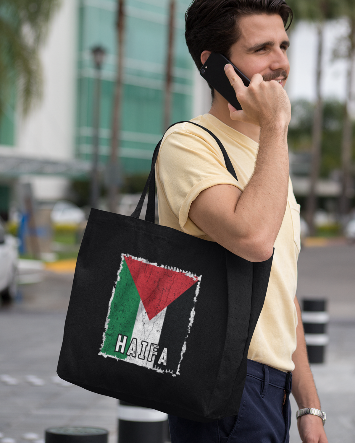 Drapeau et ville de Palestine - Sac fourre-tout écologique Haïfa