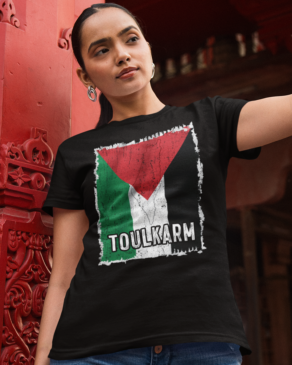 Palästina-Flagge und Stadt – Toulkarm Unisex T-Shirt