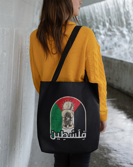 Palestine - Retro Vintage Flag with Handala & Arabic Script Eco Tote Bag