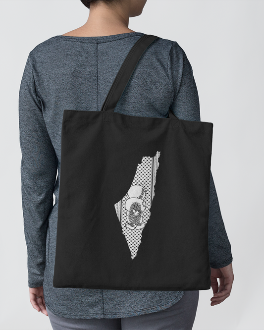 Palestine Map with Handala and Kufiya Eco Tote Bag