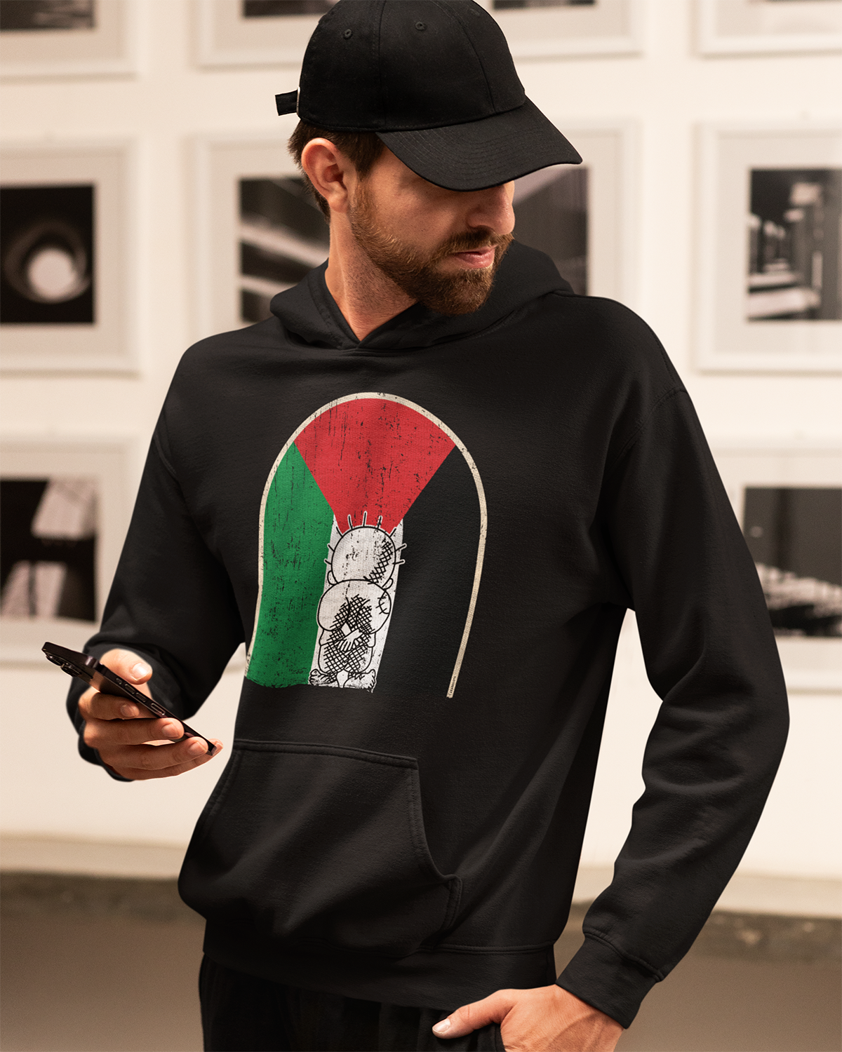 Palestine - Retro Vintage Flag with Handala Unisex Hoodie