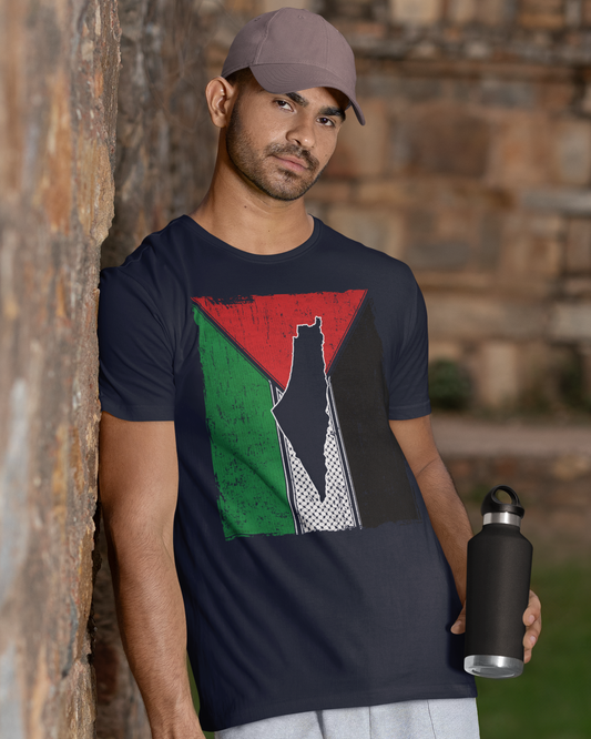Palestine Flag, Map & Kufiya Fish Net Pattern - Unisex T-shirt