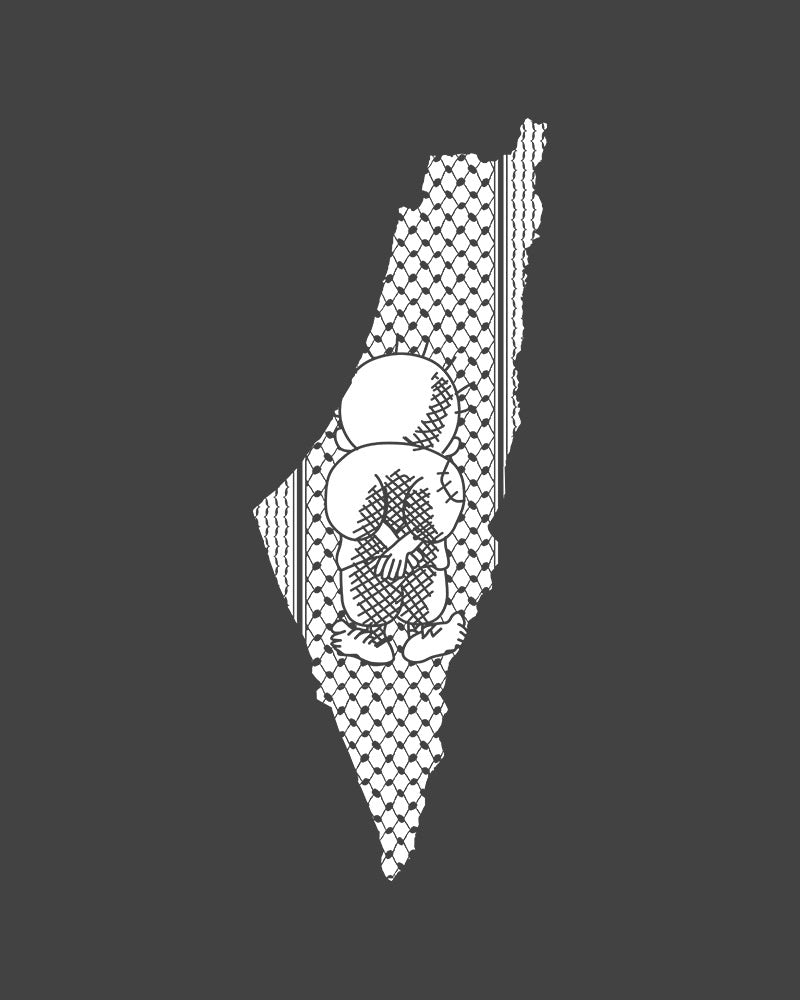 Palestine Map with Handala and Kufiya Oversized Faded T-shirt