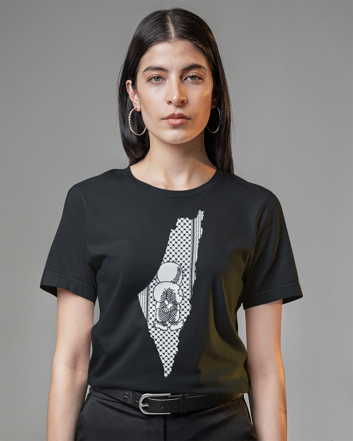 Palestine Map with Handala and Kufiya Unisex T-shirt