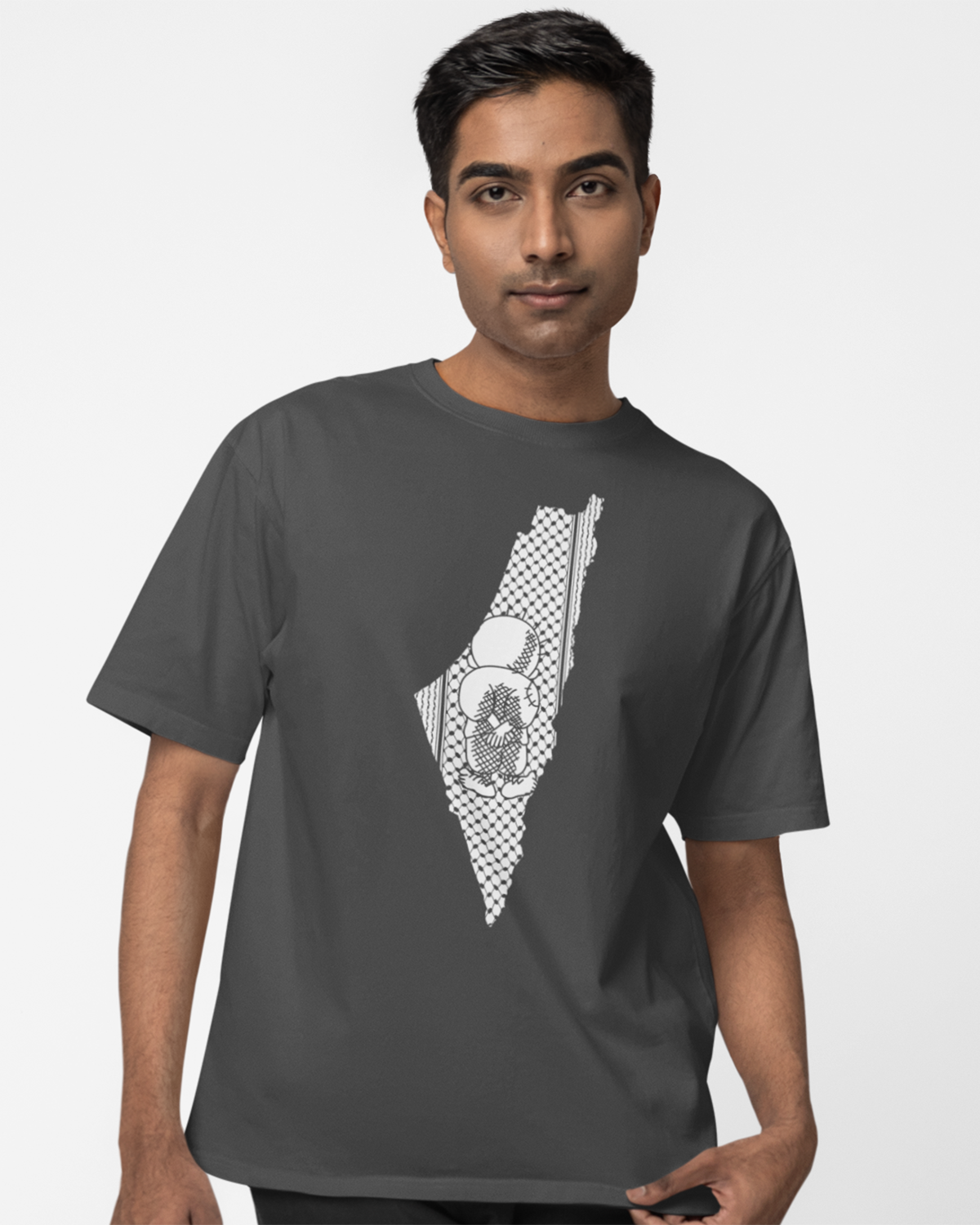 Palestine Map with Handala and Kufiya Oversized Faded T-shirt