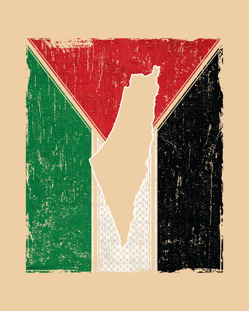 Palestine Flag, Map & Kufiya Fish Net Pattern Eco Tote Bag