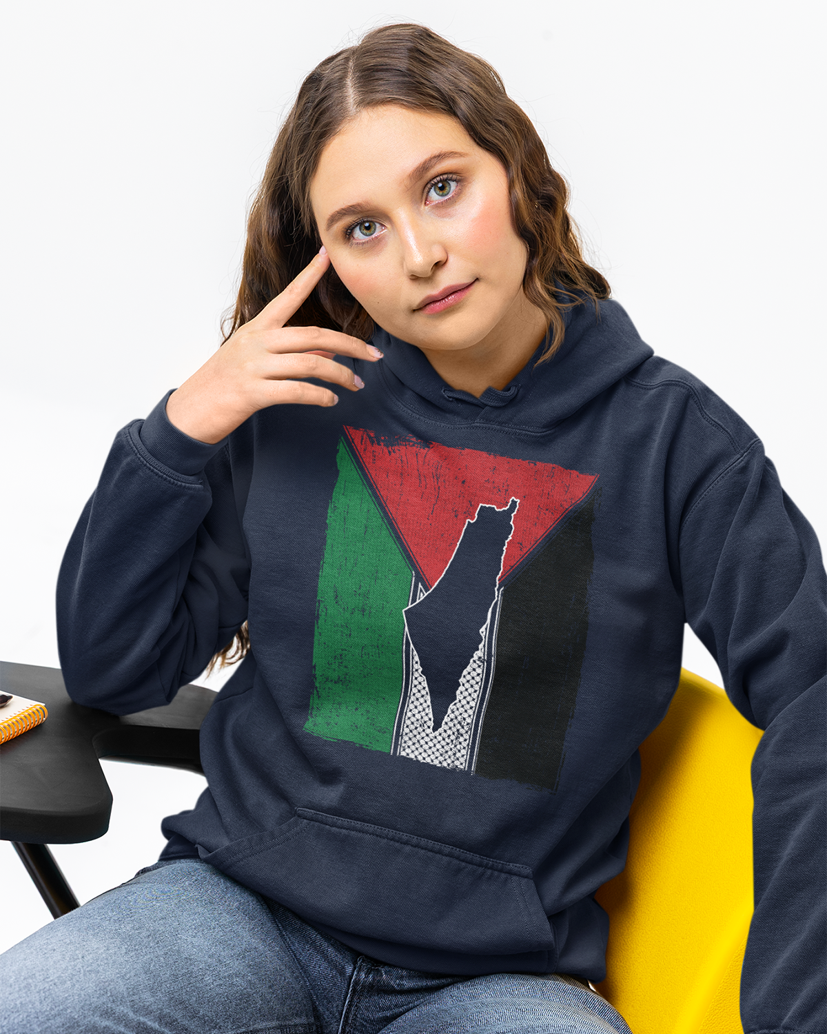 Palestine Flag, Map & Kufiya Fish Net Pattern Unisex Hoodie