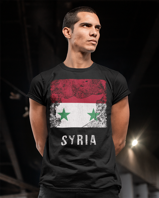 T-shirt unisexe avec drapeau et carte de la Syrie