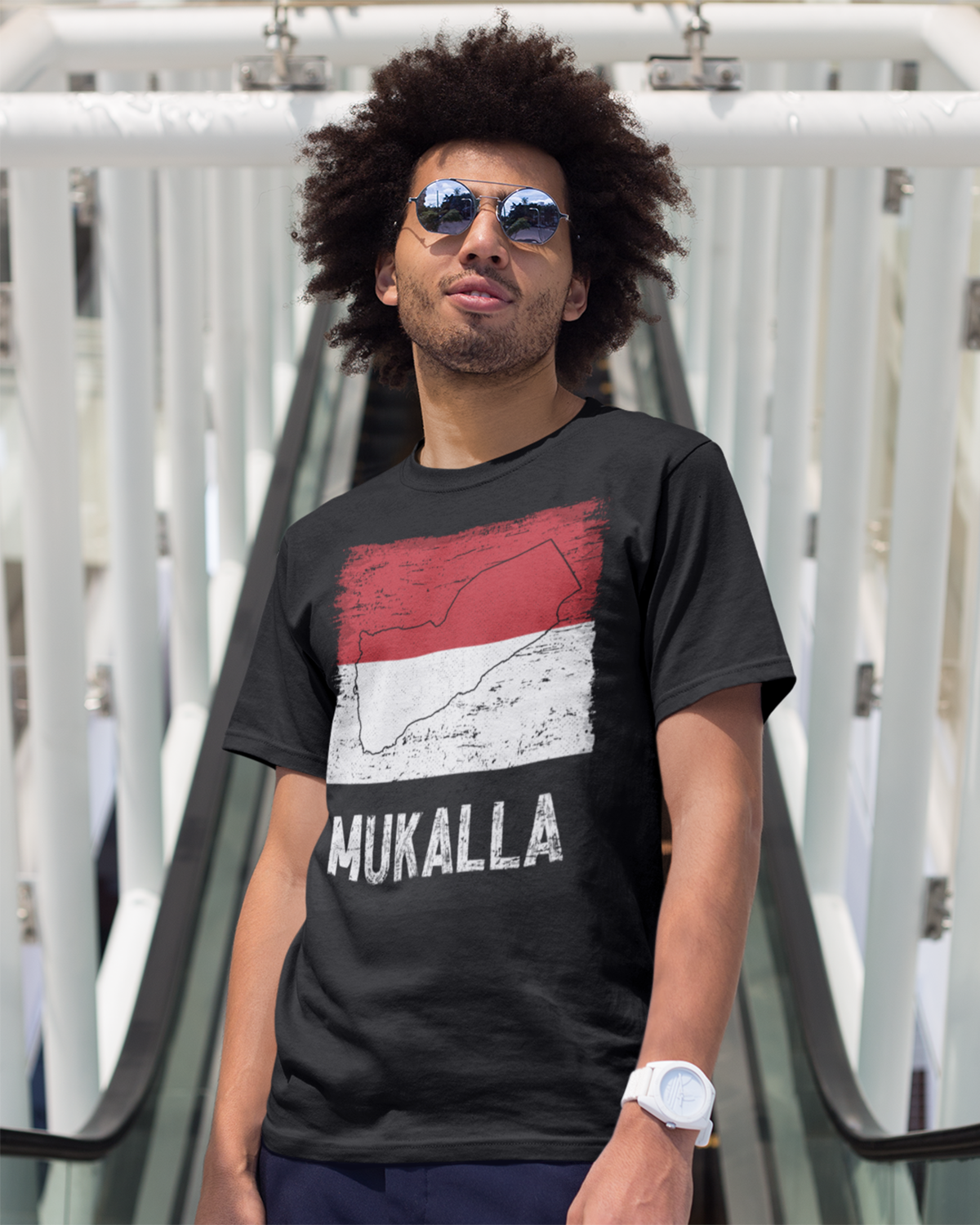 Drapeau et ville du Yémen - T-shirt unisexe Mukalla