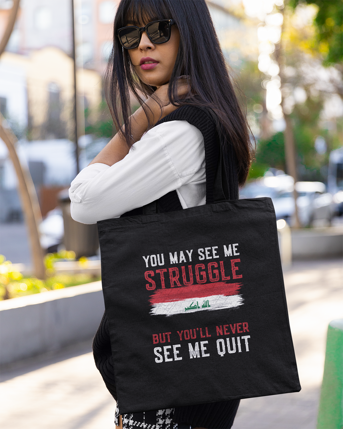 Perseverance Quote with Flag of Iraq Eco Tote Bag