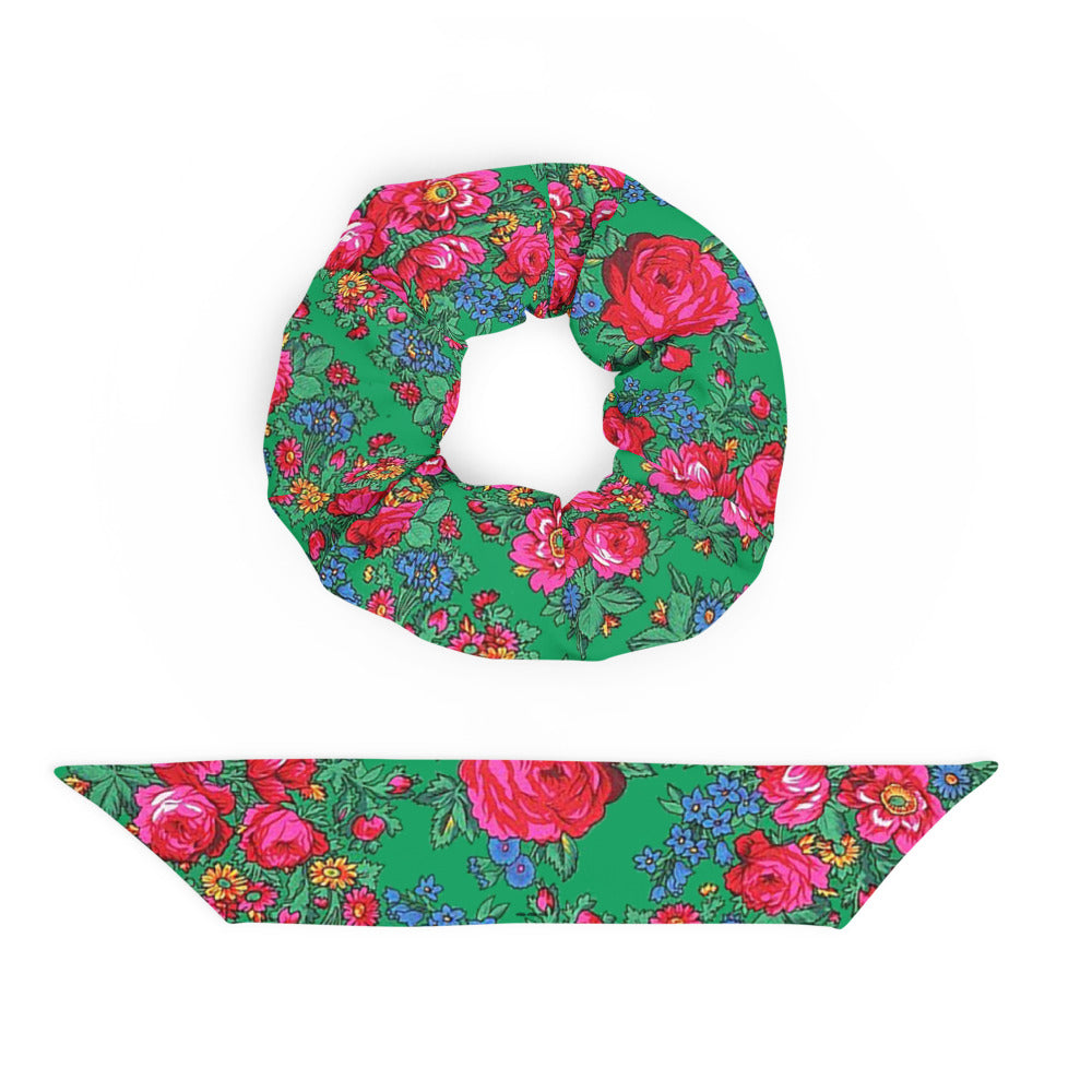Tunisian Rose Recycled Scrunchie - Green