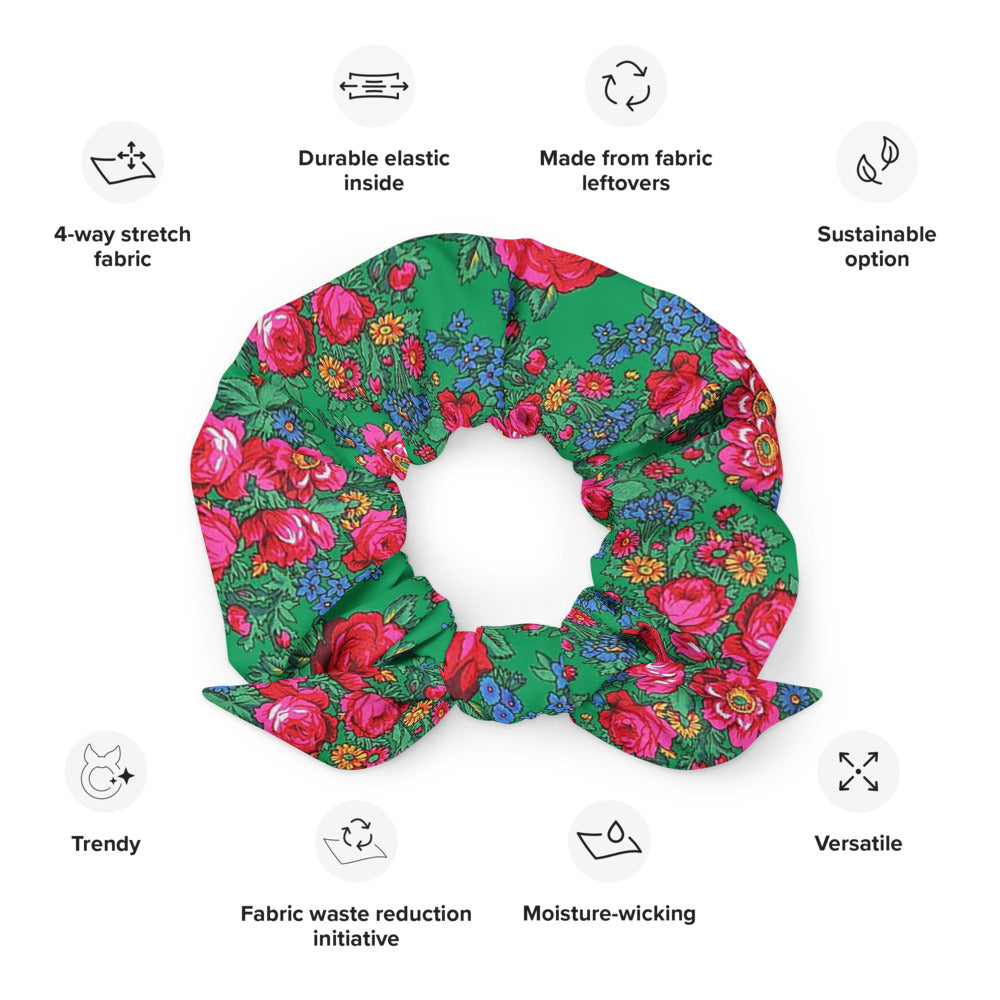 Tunisian Rose Recycled Scrunchie - Green